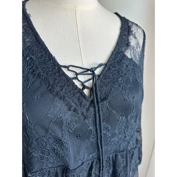 Lace Bohemian Lace Top Size Large whimsy Goth Large Dark Blue - Picture 4 of 10